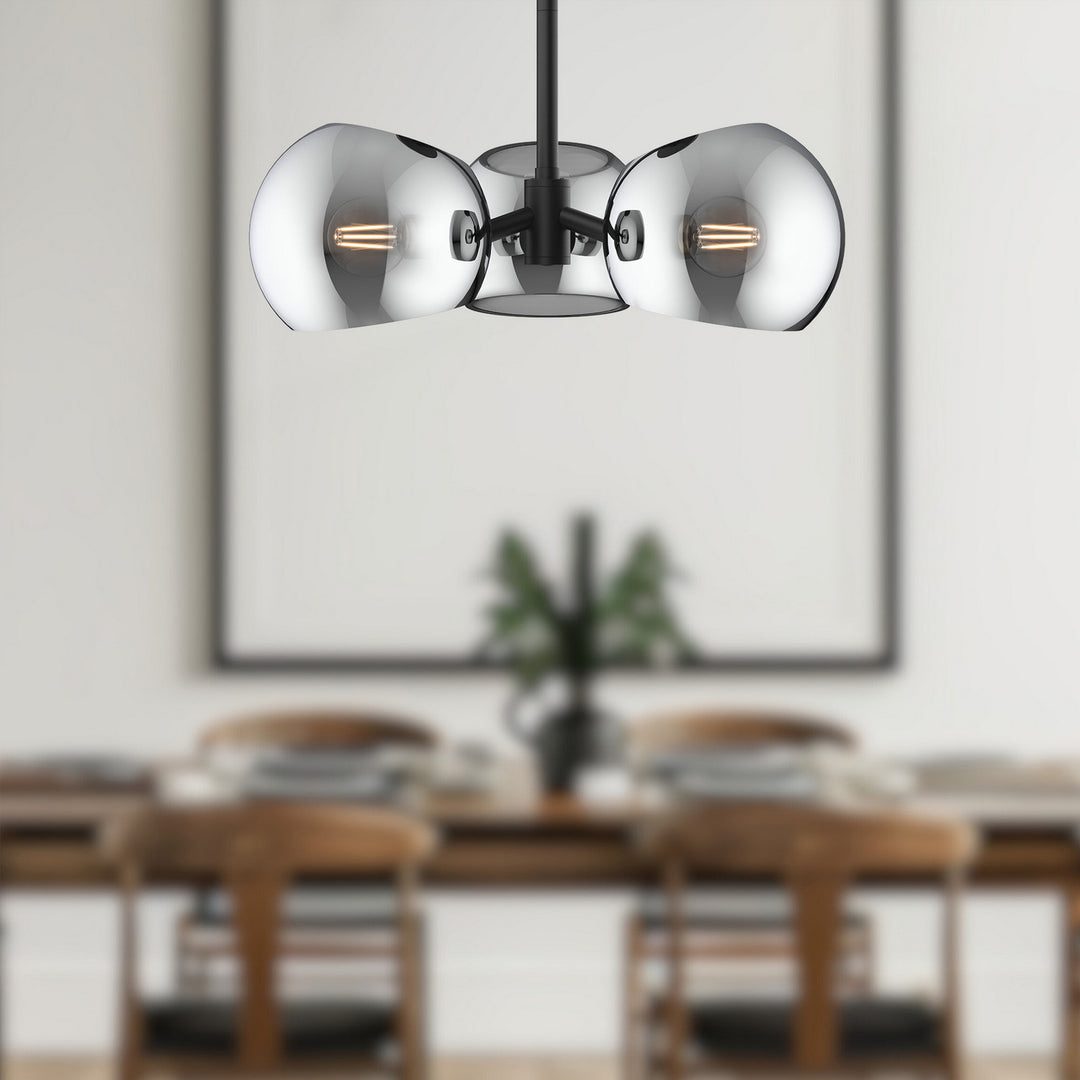 Alora Canada - PD548315MBSM - Three Light Pendant - Willow - Matte Black/Smoked Solid Glass