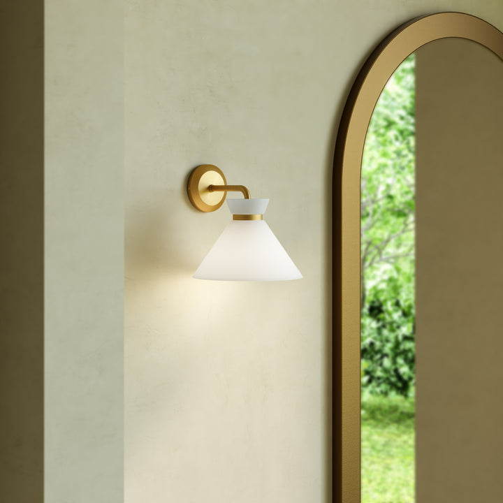 Alora Canada - WV470108BGGO - One Light Vanity - Halston - Brushed Gold/Glossy Opal Glass