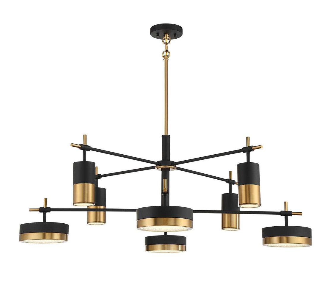 Ashor LED Chandelier in Matte Black with Warm Brass Accents Savoy House