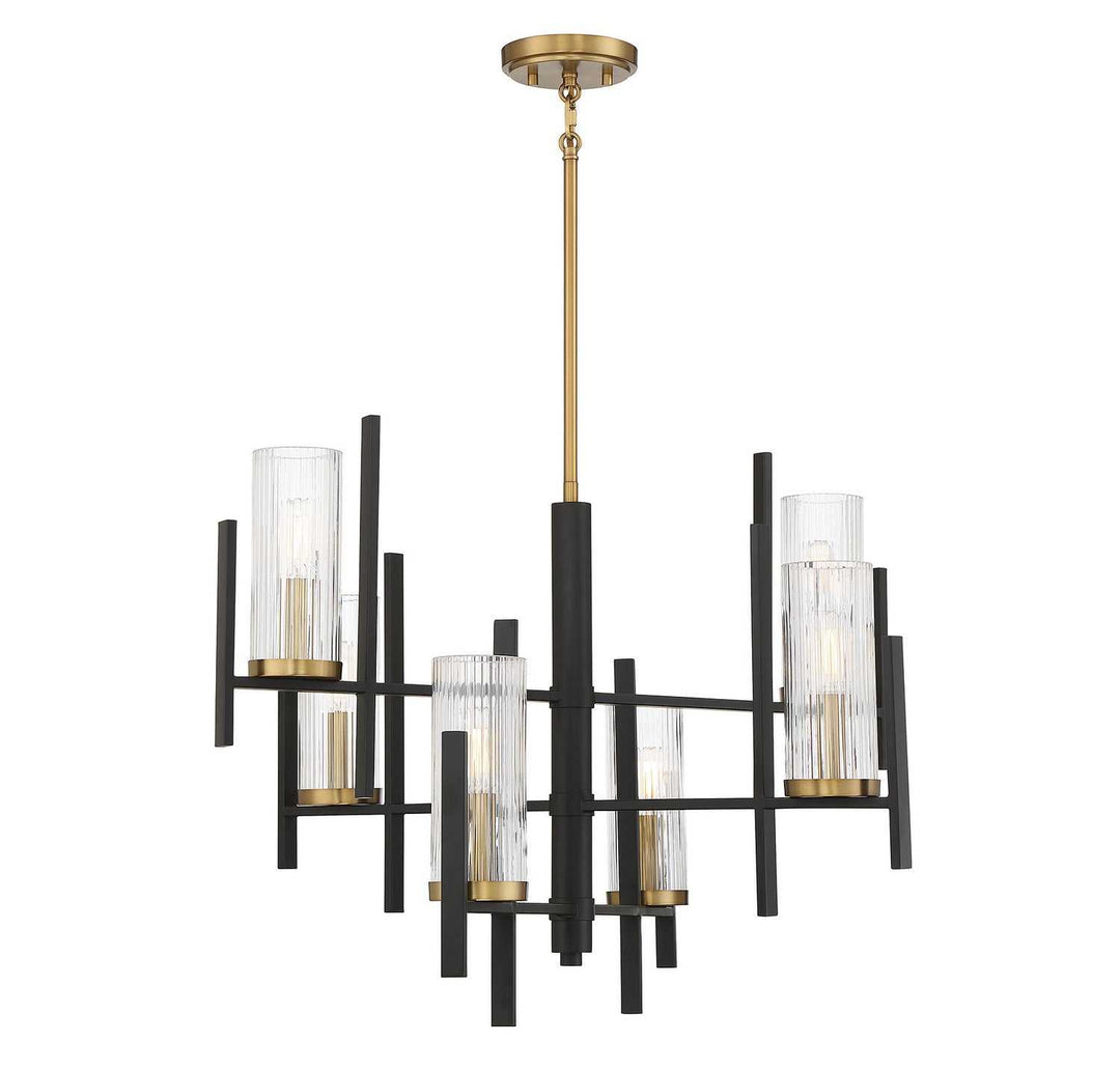 Midland Six Light Chandelier in Matte Black with Warm Brass Accents Savoy House