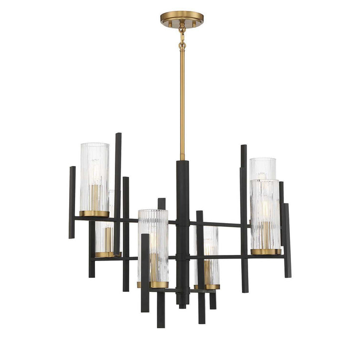 Midland Six Light Chandelier in Matte Black with Warm Brass Accents Savoy House