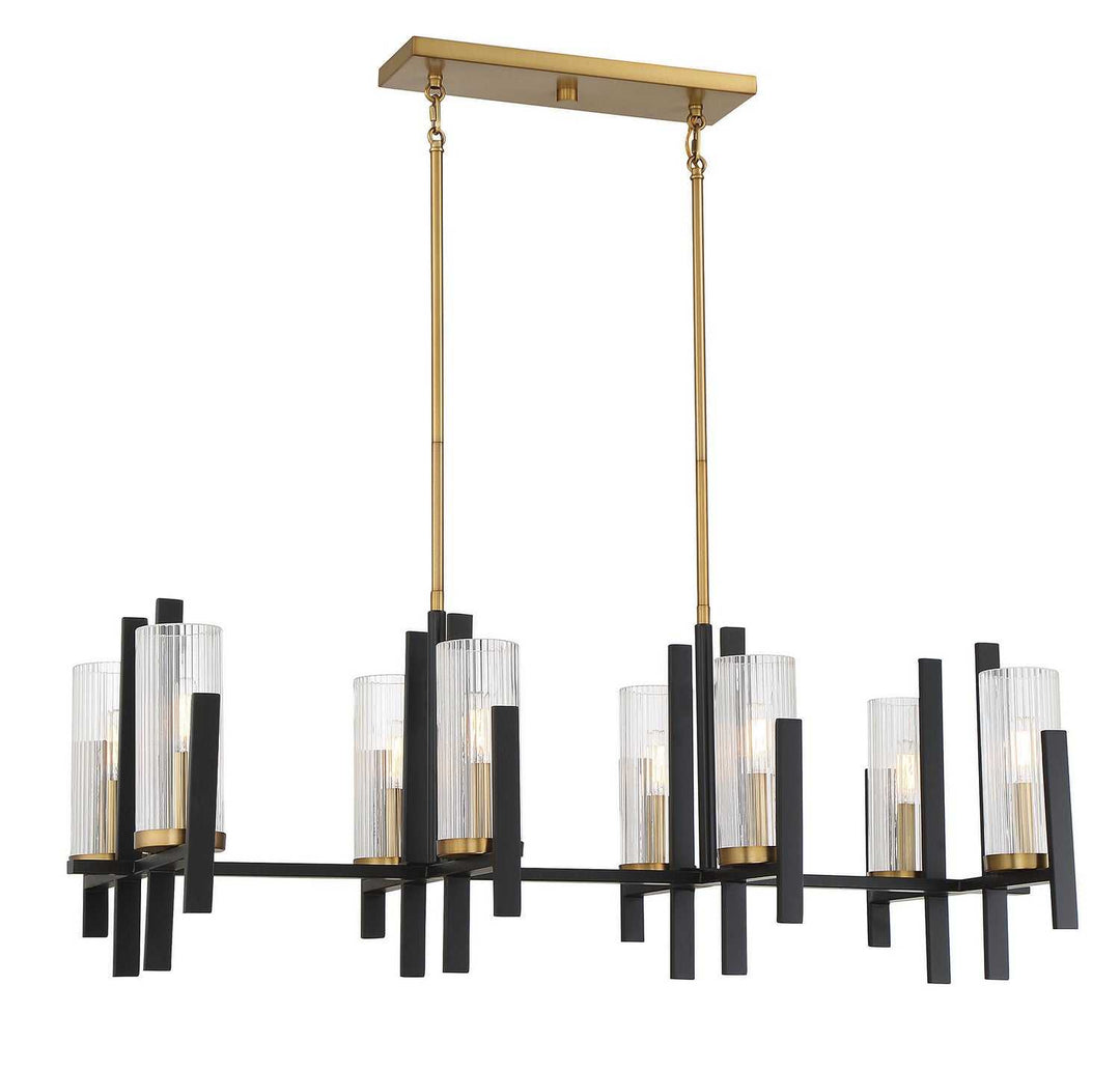 Midland Eight Light Linear Chandelier in Matte Black with Warm Brass Accents Savoy House