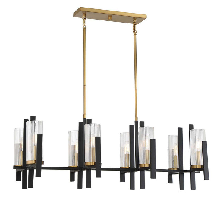 Midland Eight Light Linear Chandelier in Matte Black with Warm Brass Accents Savoy House