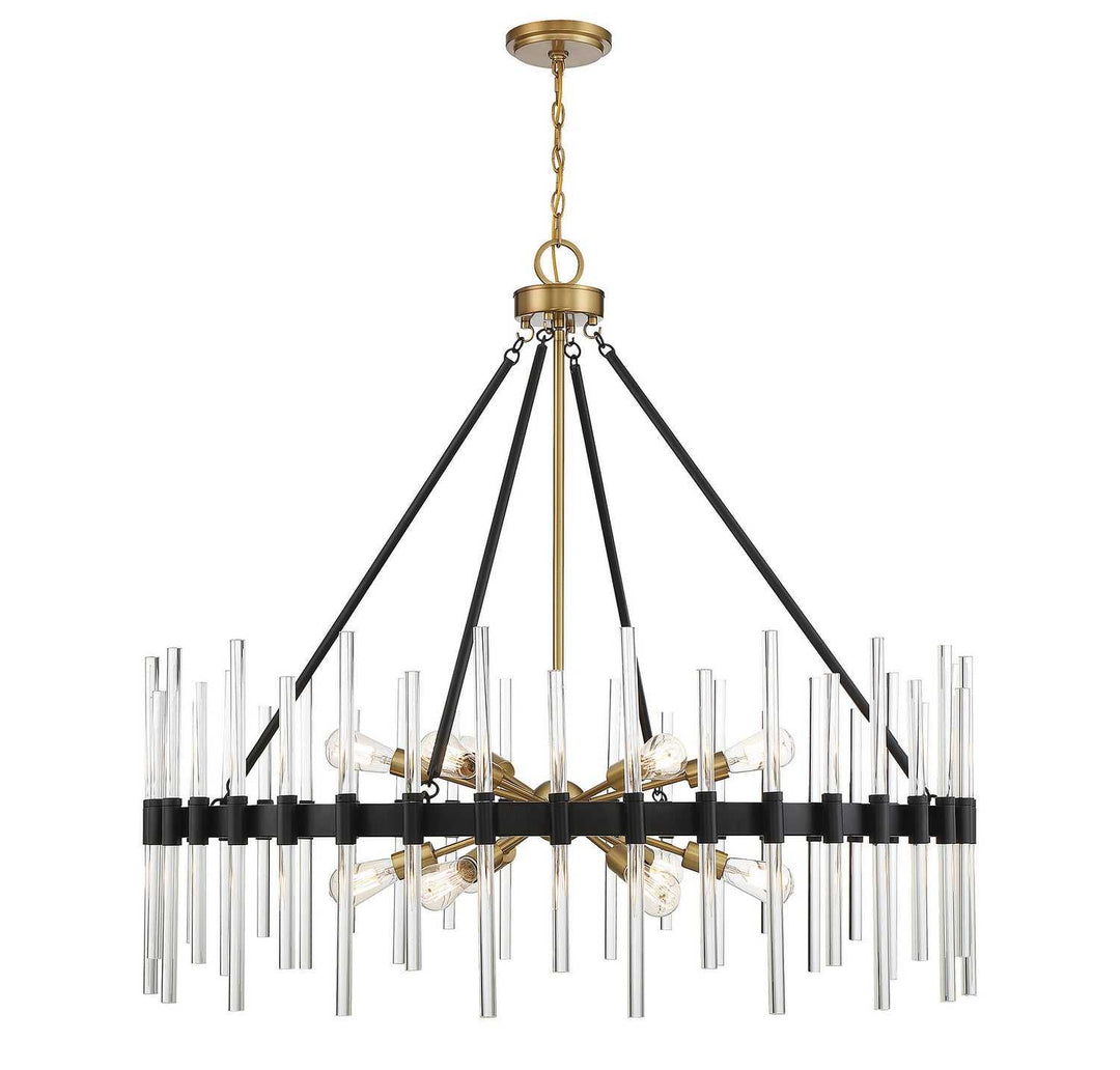 Santiago 12 Light Chandelier in Matte Black with Warm Brass Accents Savoy House