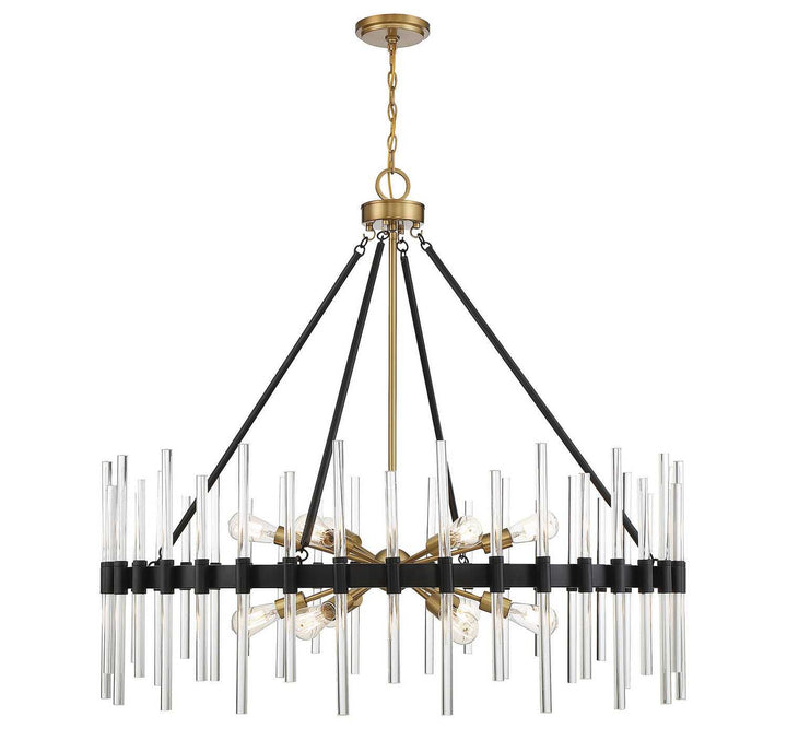 Santiago 12 Light Chandelier in Matte Black with Warm Brass Accents Savoy House