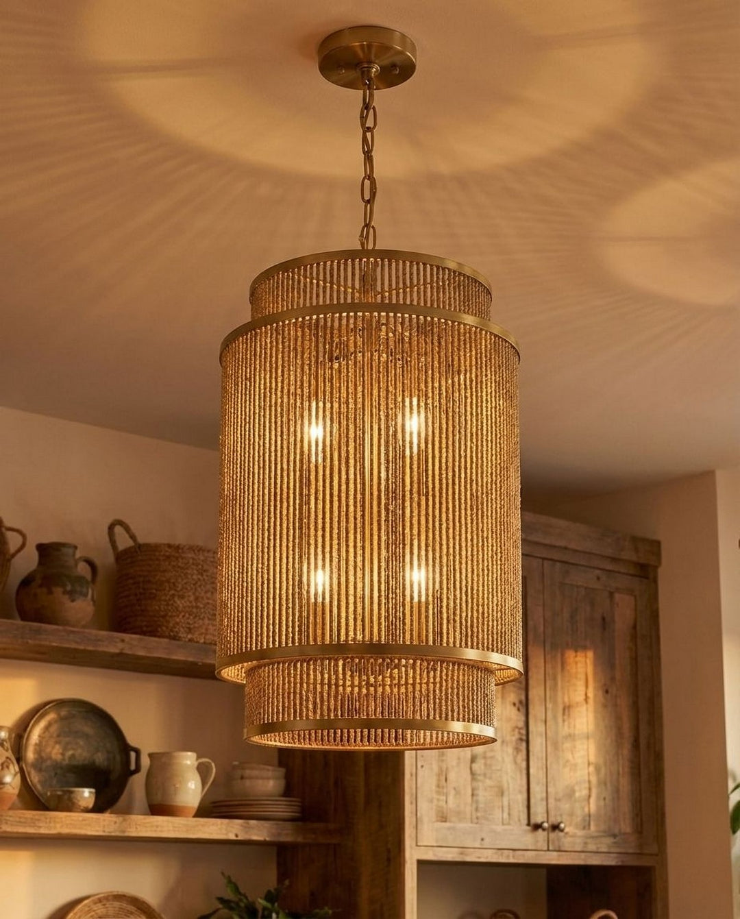 Savoy House - 3-1773-6-320 - Six Light Pendant - Ashburn - Warm Brass and Rope