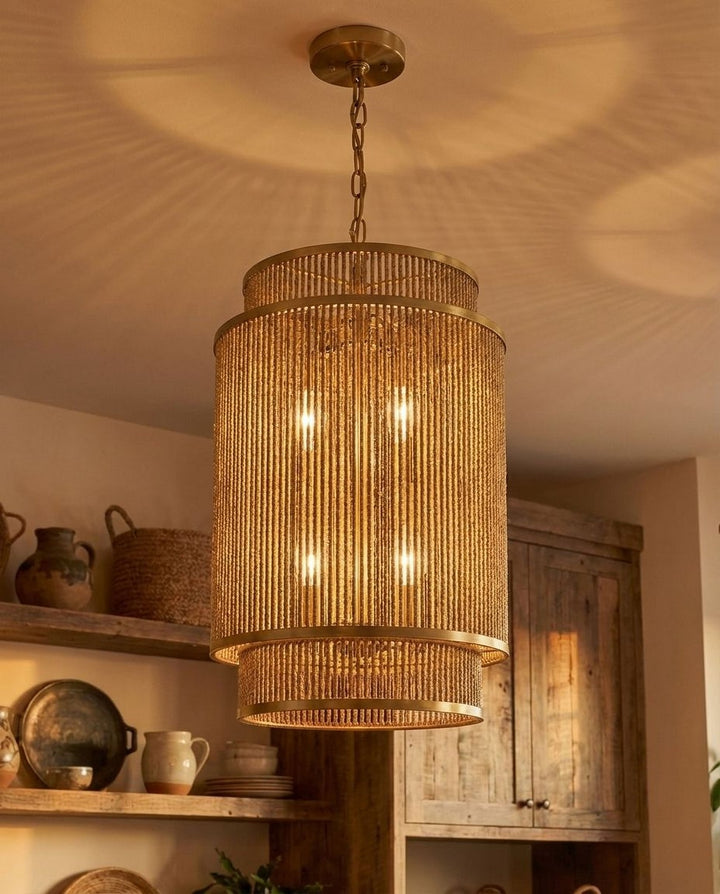 Savoy House - 3-1773-6-320 - Six Light Pendant - Ashburn - Warm Brass and Rope