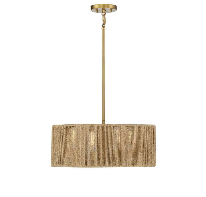 Savoy House - 7-1739-4-320 - Four Light Pendant - Ashe - Warm Brass/Rope