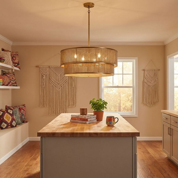 Savoy House - 7-1774-6-320 - Six Light Pendant - Ashburn - Warm Brass and Rope