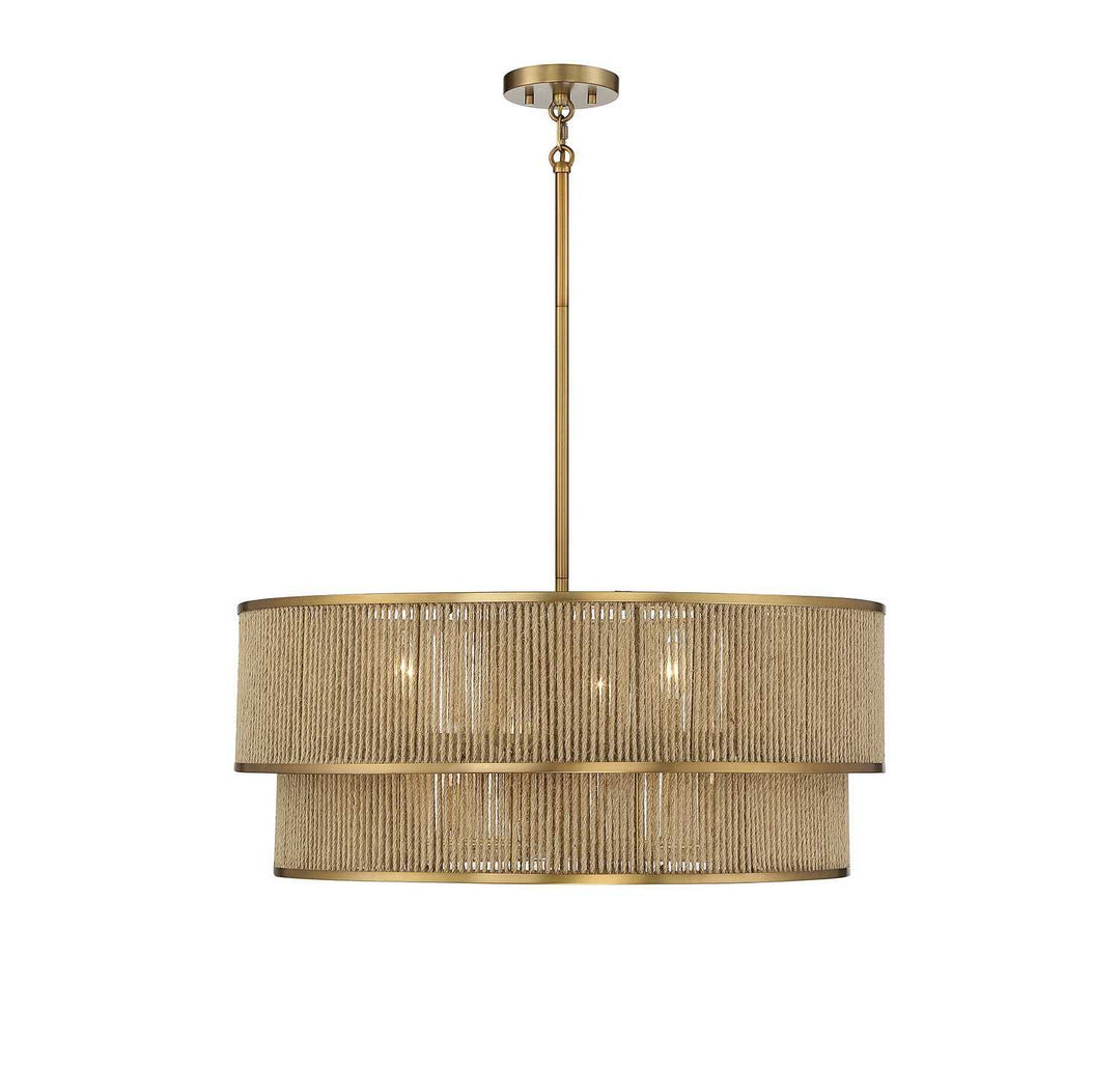 Ashburn Six Light Pendant in Warm Brass and Rope Savoy House