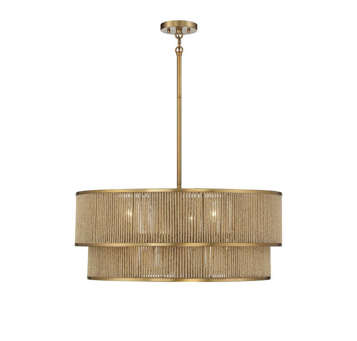 Ashburn Six Light Pendant in Warm Brass and Rope Savoy House