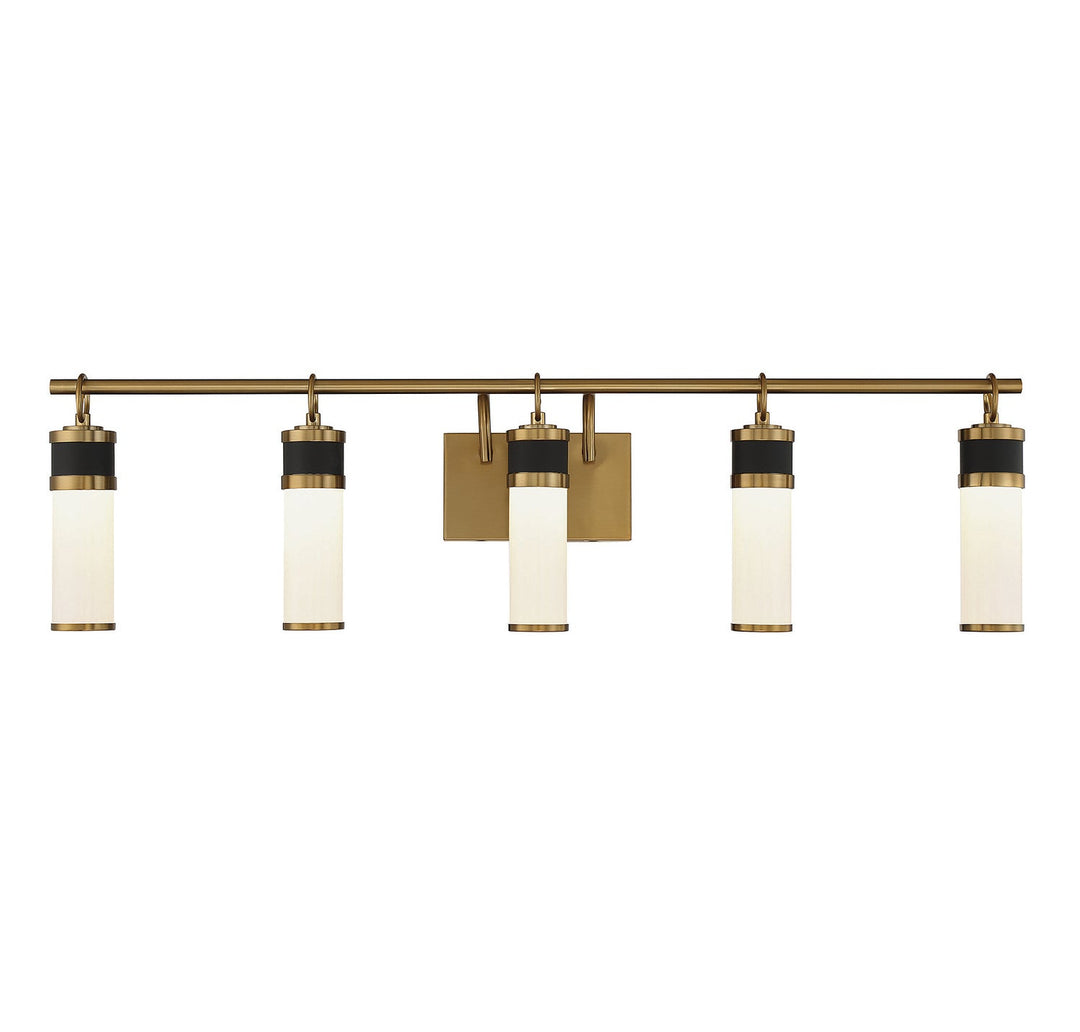 Abel LED Bathroom Vanity in Matte Black with Warm Brass Accents Savoy House
