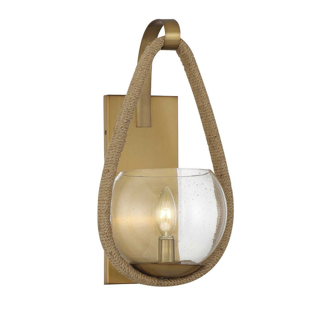 Ashe One Light Wall Sconce in Warm Brass and Rope Savoy House