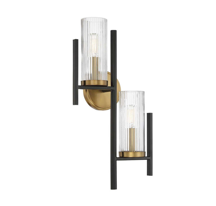 Midland Two Light Wall Sconce in Matte Black with Warm Brass Accents Savoy House