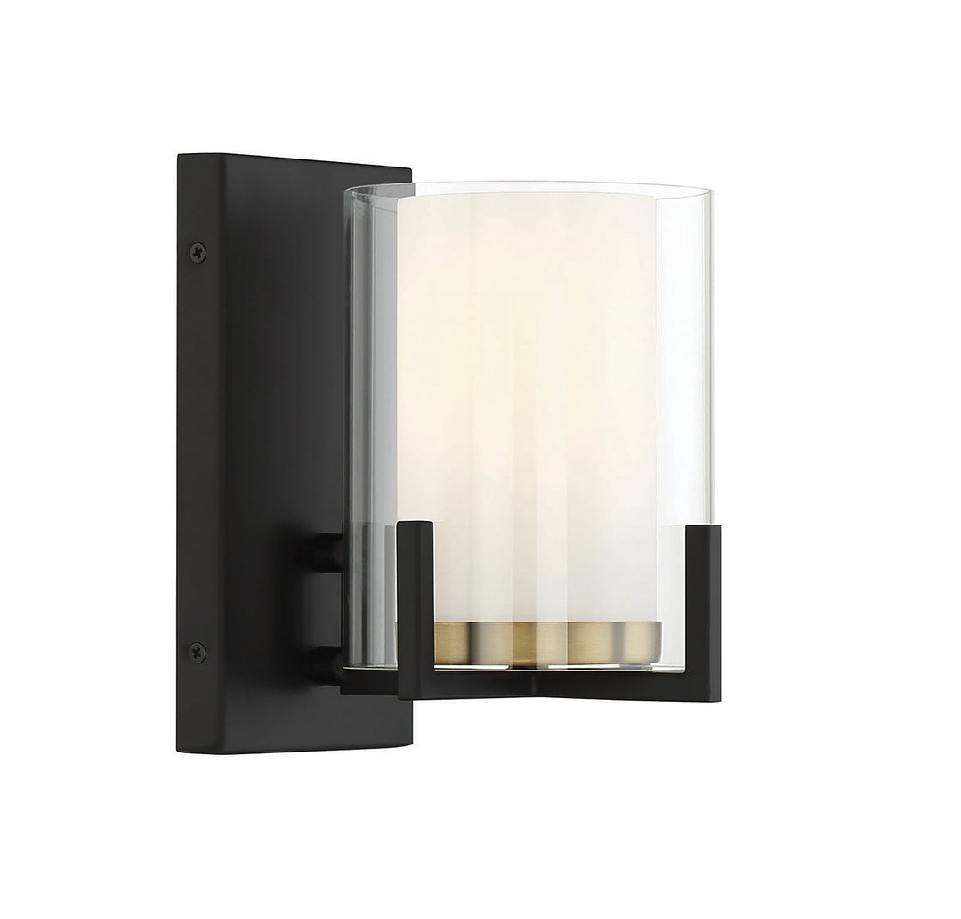 Eaton One Light Wall Sconce in Matte Black with Warm Brass Accents Savoy House