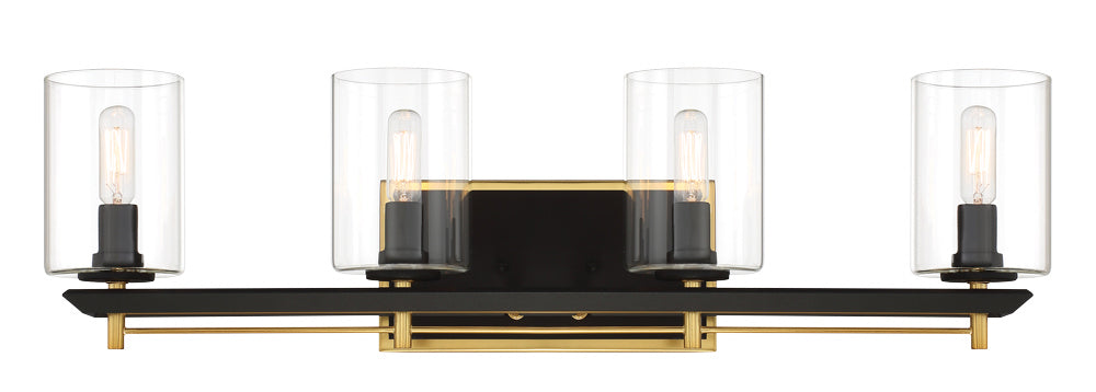 Sable Point Four Light Bath Bar in Sand Black With Honey Gold - available from The Lighting Shoppe, trusted by Canadian homeowners