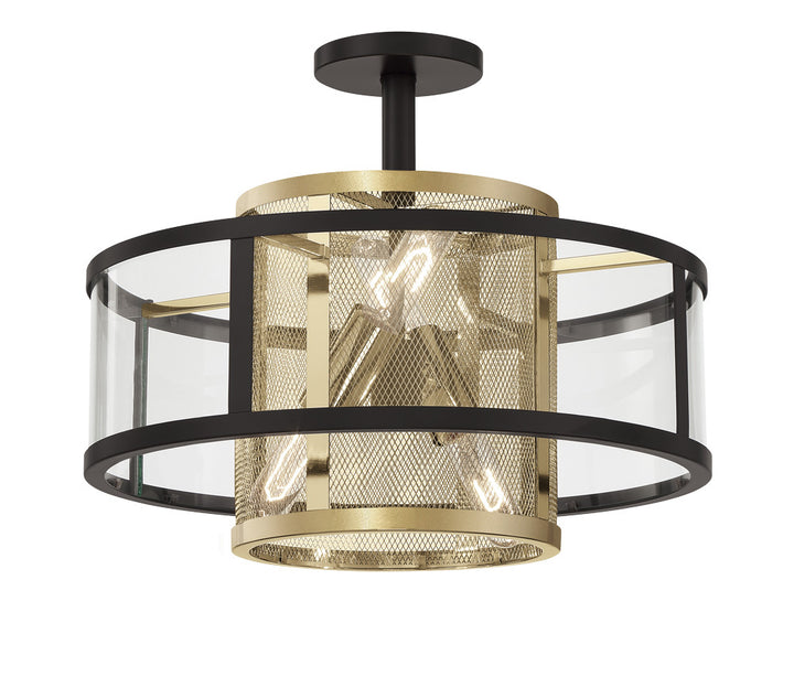 Soho by Robin Baron Four Light Convertible Semi Flush / Pendant in Coal And Soft Brass - available from The Lighting Shoppe, trusted by Canadian homeowners