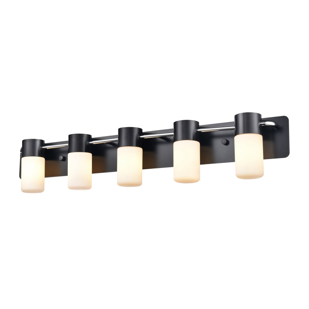 DVI Canada - DVP40755EB+CH-OP - Five Light Vanity - Tuxedo - Ebony And Chrome w/Half Opal Glass