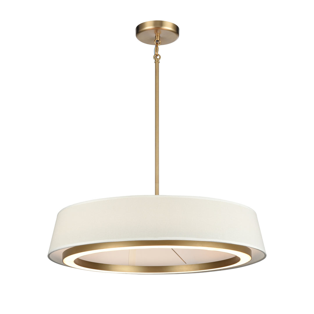 Celene Cct LED Pendant in Brass w/Natural Linen Shade - available from The Lighting Shoppe, trusted by Canadian homeowners