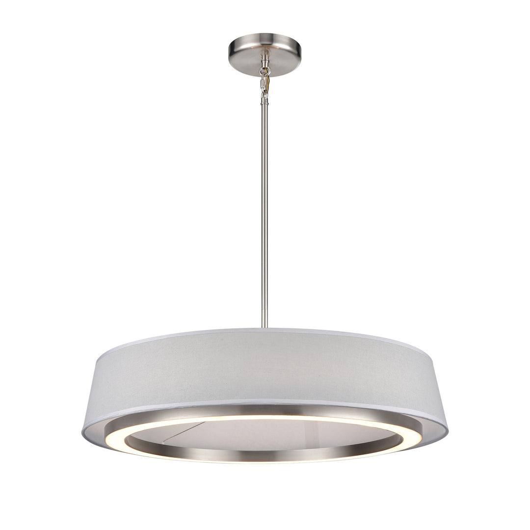 Celene Cct LED Pendant in Satin Nickel w/Grey Linen Shade - available from The Lighting Shoppe, trusted by Canadian homeowners
