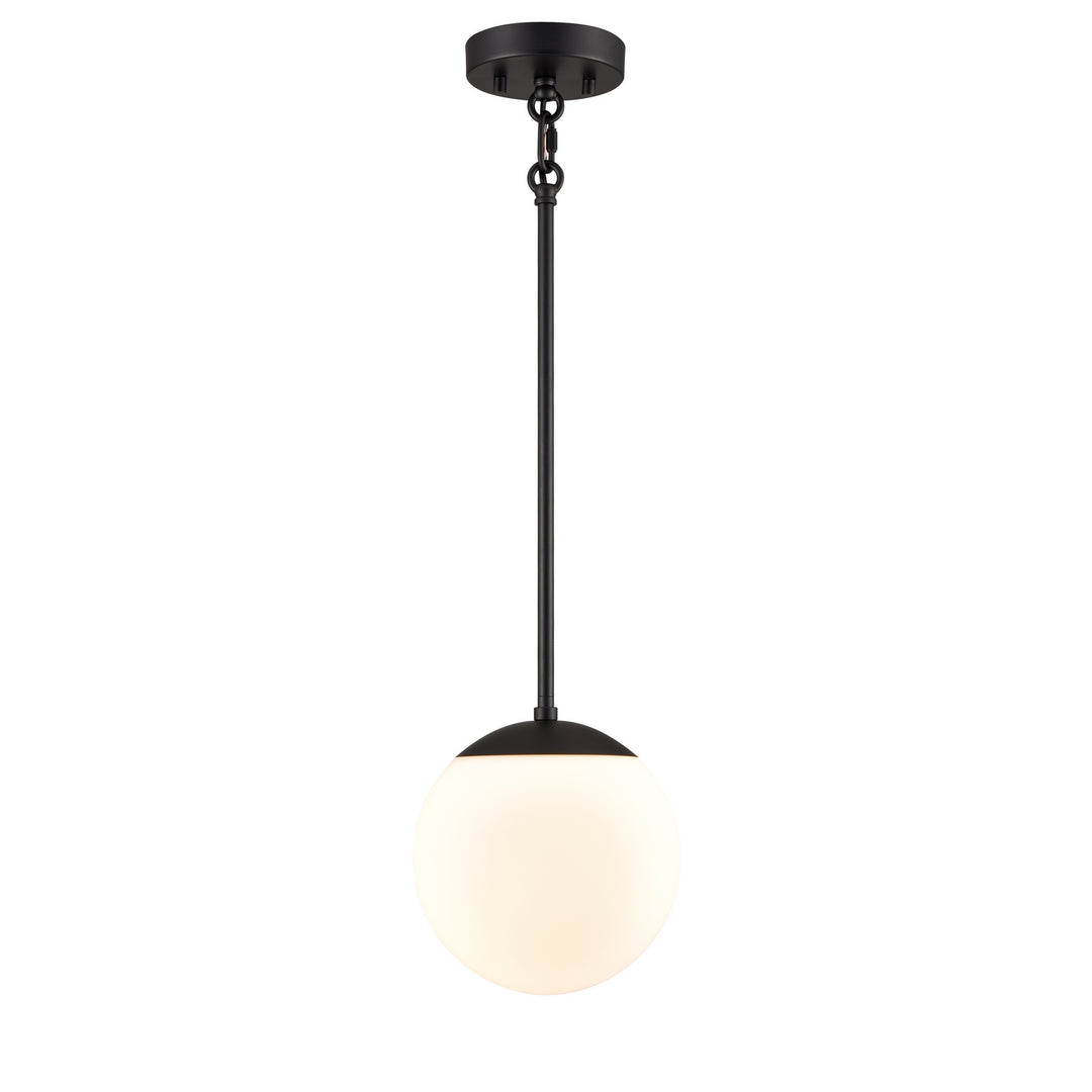 Mackenzie Delta One Light Pendant in Ebony With Half Opal Glass - available from The Lighting Shoppe, trusted by Canadian homeowners