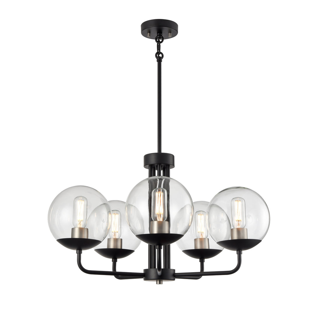 Mackenzie Delta Five Light Chandelier in Multiple Finishes And Ebony With Clear Glass - available from The Lighting Shoppe, trusted by Canadian homeowners