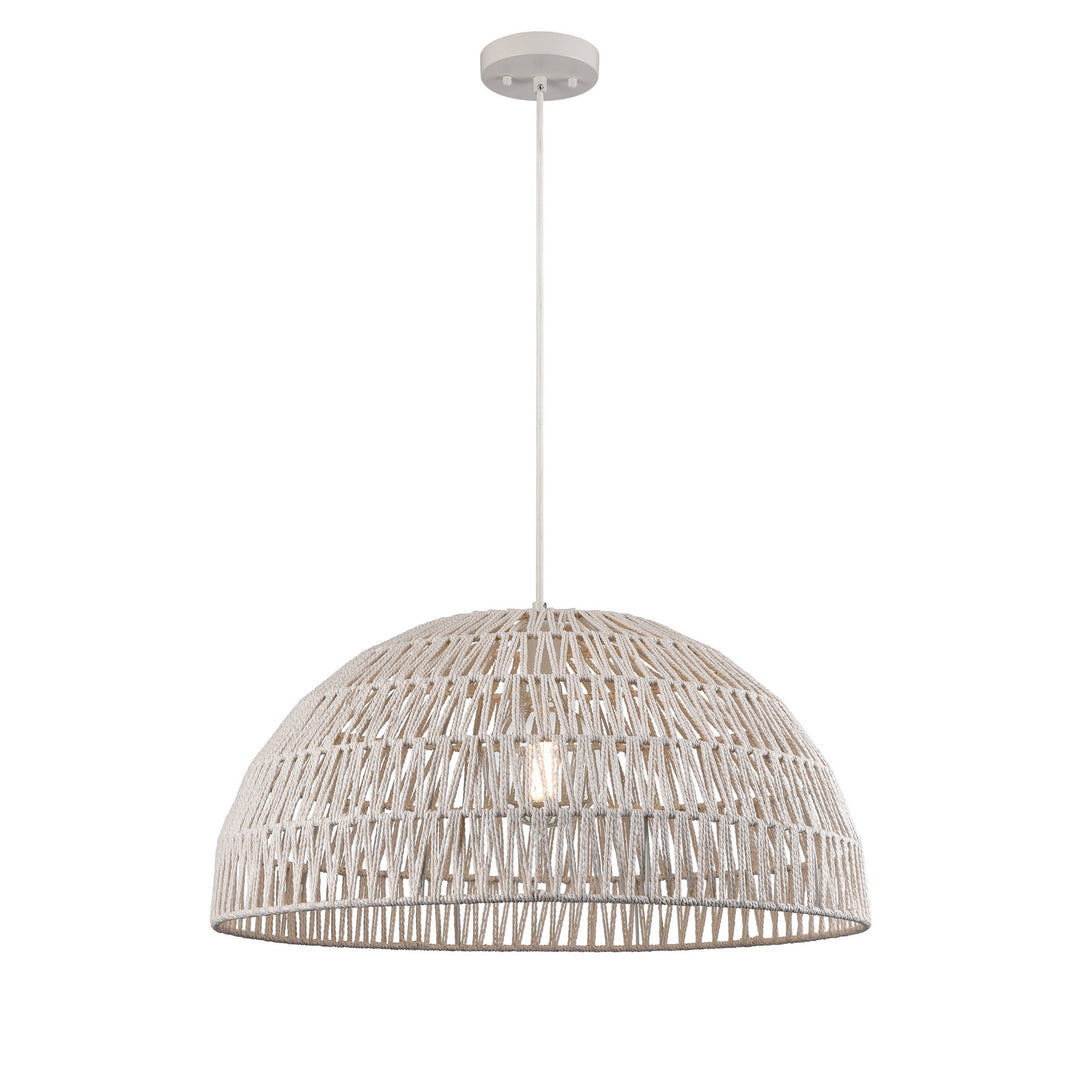Lac Du Bonnet One Light Pendant in Matte White And White Yarn - available from The Lighting Shoppe, trusted by Canadian homeowners