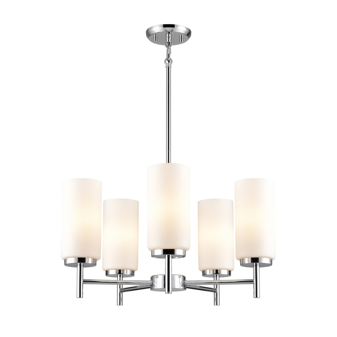 Manitou Five Light Chandelier in Chrome With Half Opal Glass - available from The Lighting Shoppe, trusted by Canadian homeowners