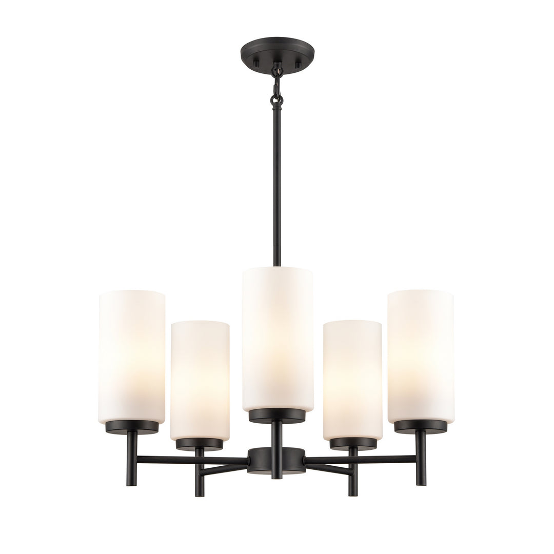 Manitou Five Light Chandelier in Ebony With Half Opal Glass - available from The Lighting Shoppe, trusted by Canadian homeowners