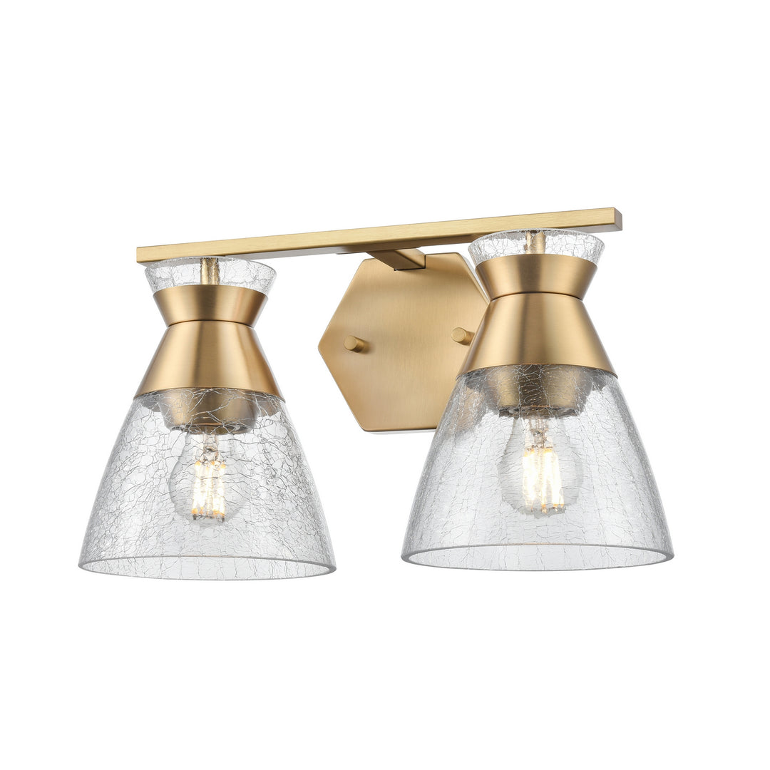Sunnybrook Two Light Vanity in Brass w/Crackle Glass - available from The Lighting Shoppe, trusted by Canadian homeowners