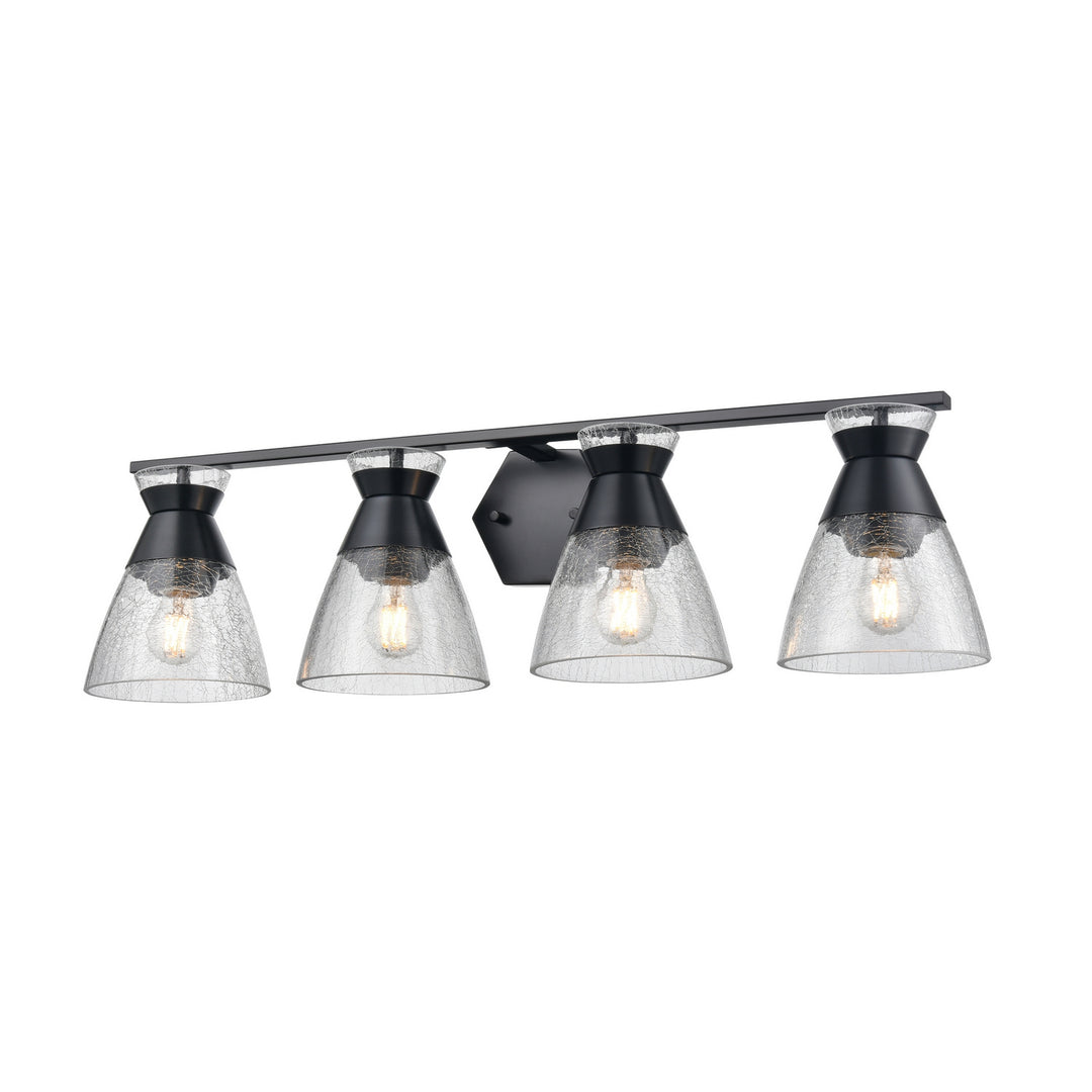 Sunnybrook Four Light Vanity in Ebony w/Crackle Glass - available from The Lighting Shoppe, trusted by Canadian homeowners