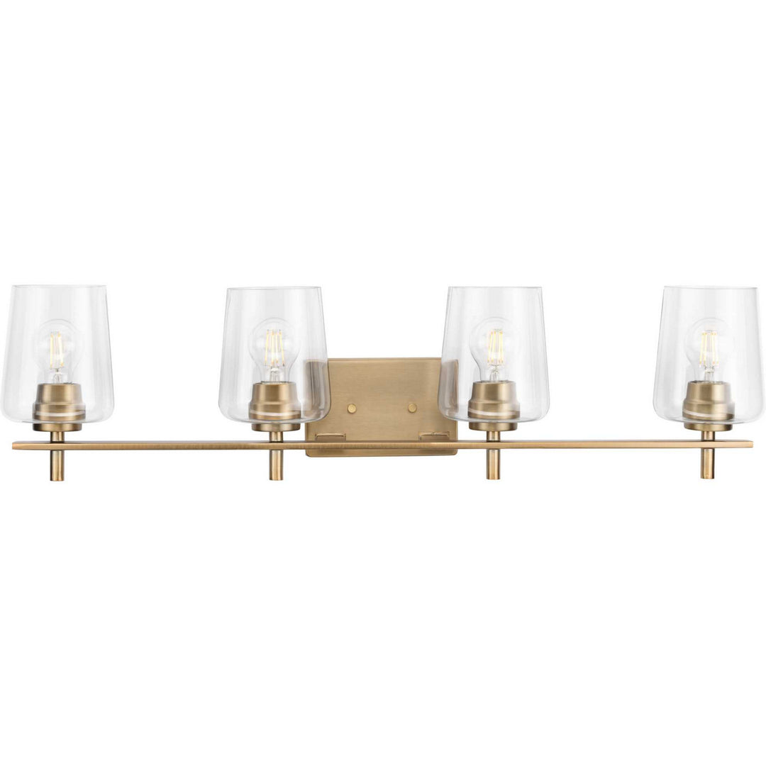 Calais Four Light Bath Vanity in Vintage Brass - available from The Lighting Shoppe, trusted by Canadian homeowners