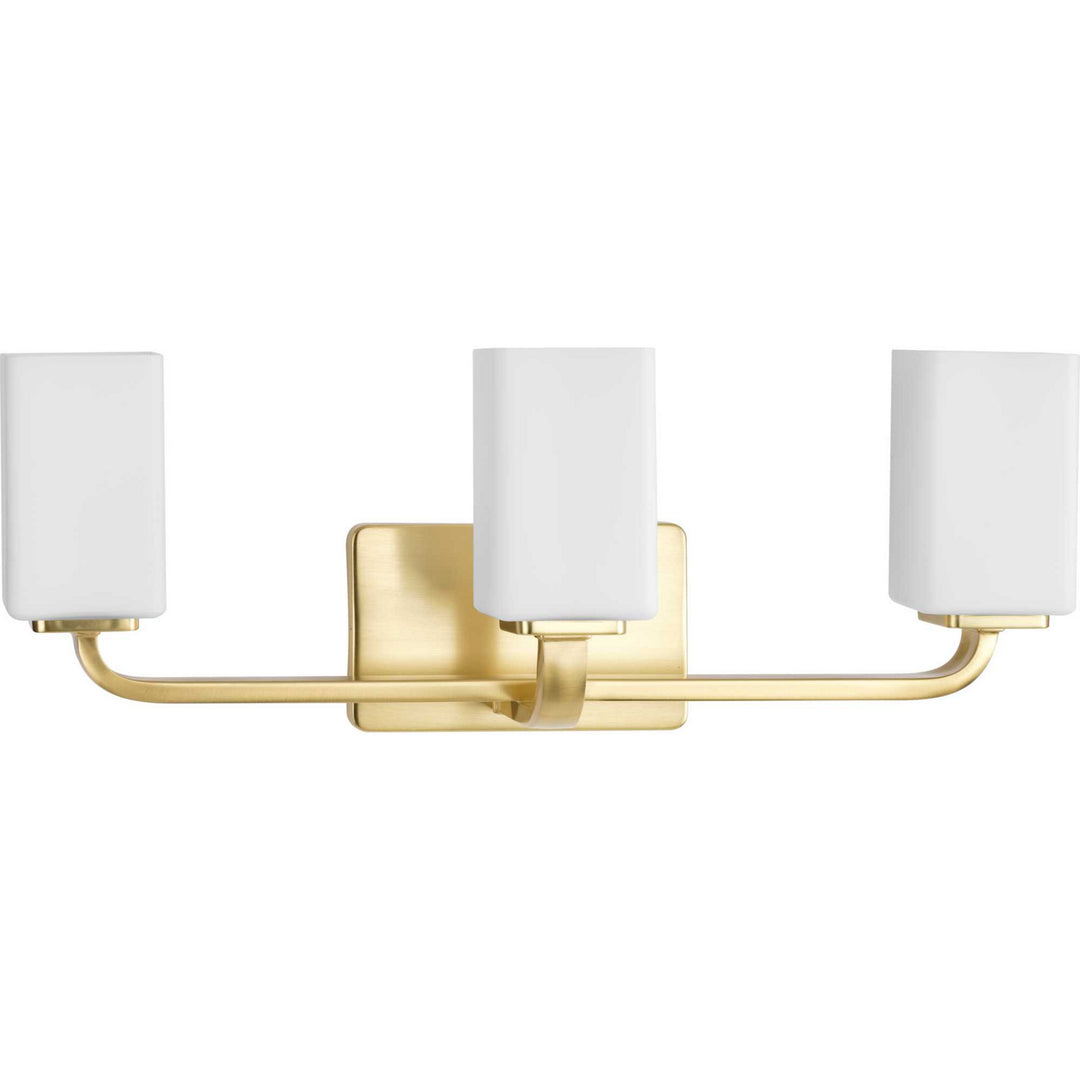 Cowan Three Light Bath Vanity in Satin Brass - available from The Lighting Shoppe, trusted by Canadian homeowners