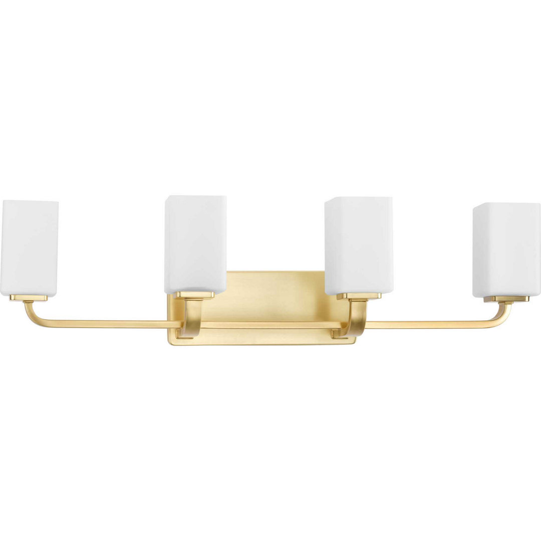 Cowan Four Light Bath Vanity in Satin Brass - available from The Lighting Shoppe, trusted by Canadian homeowners