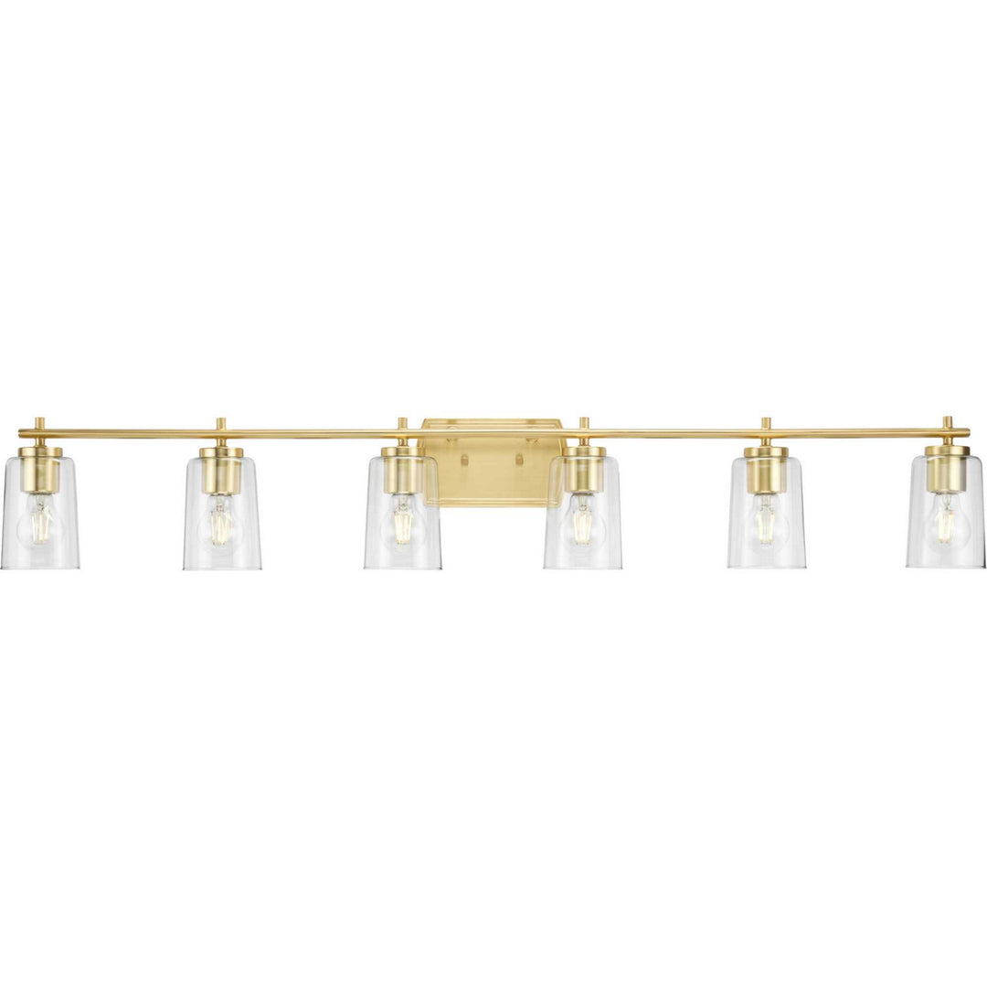 Adley Six Light Bath Vanity in Satin Brass - available from The Lighting Shoppe, trusted by Canadian homeowners