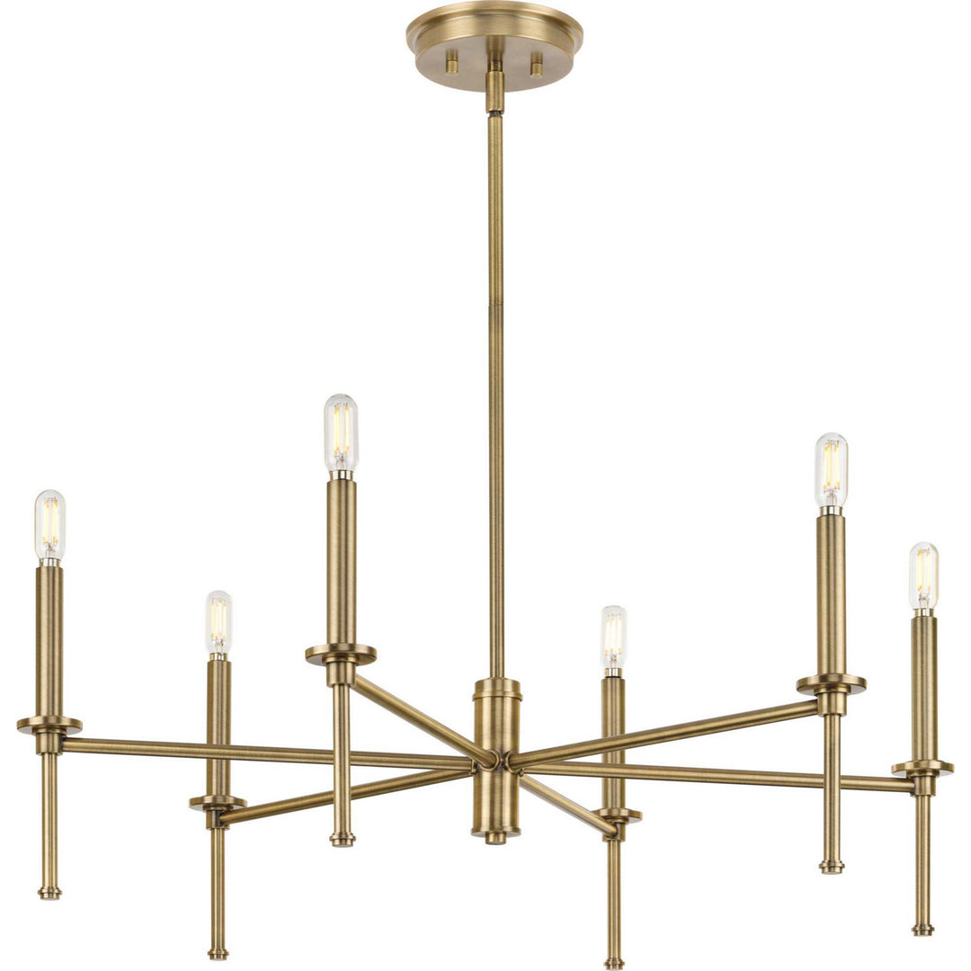 Elara Six Light Chandelier in Vintage Brass - available from The Lighting Shoppe, trusted by Canadian homeowners