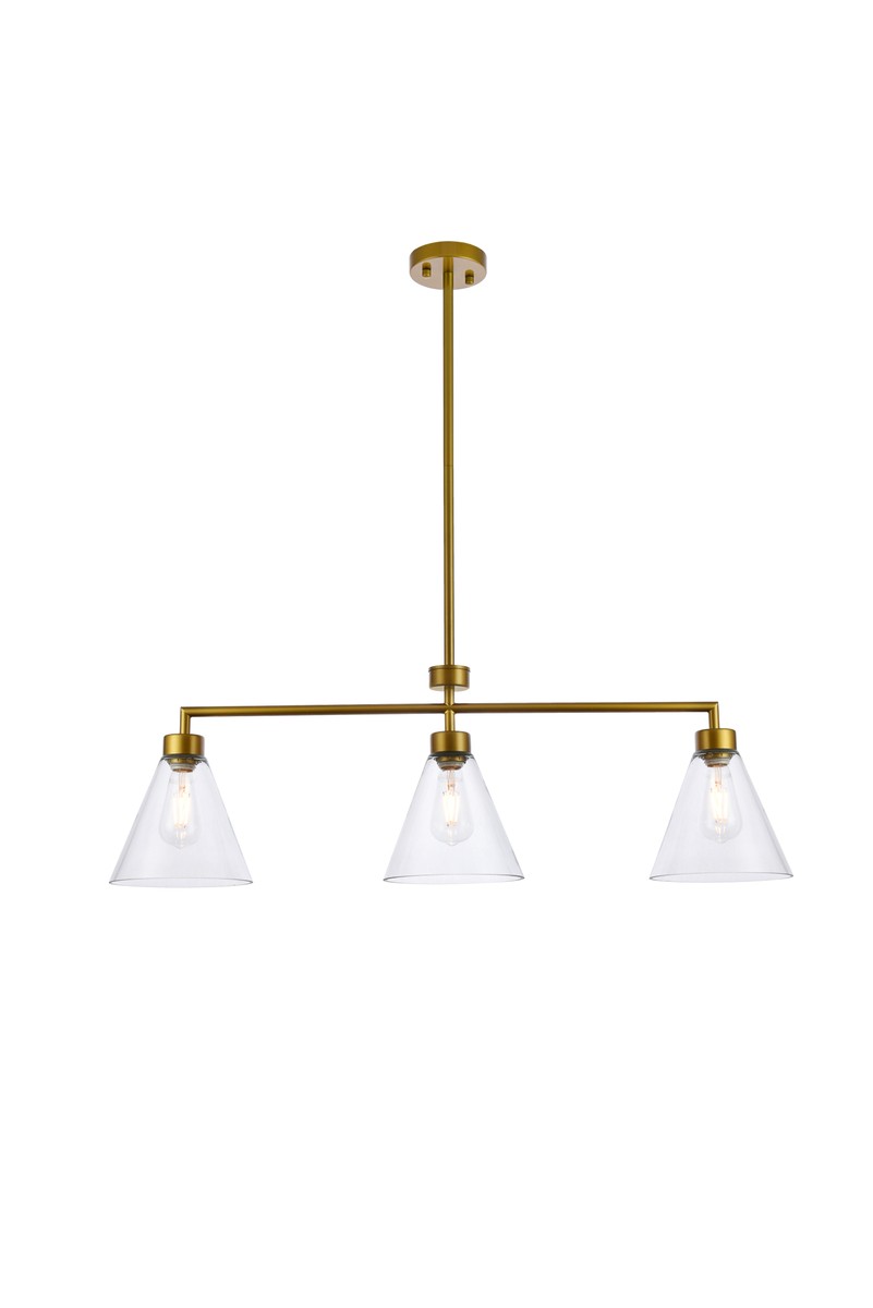 Elegant Lighting - LD2502BR - Three Light Pendant - Mera - Brass and Clear