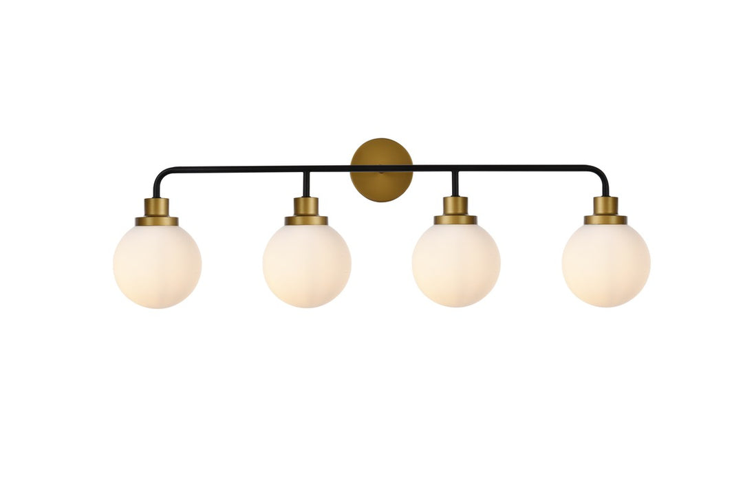 Hanson Four Light Bath in Black and Brass - available from The Lighting Shoppe, trusted by Canadian homeowners
