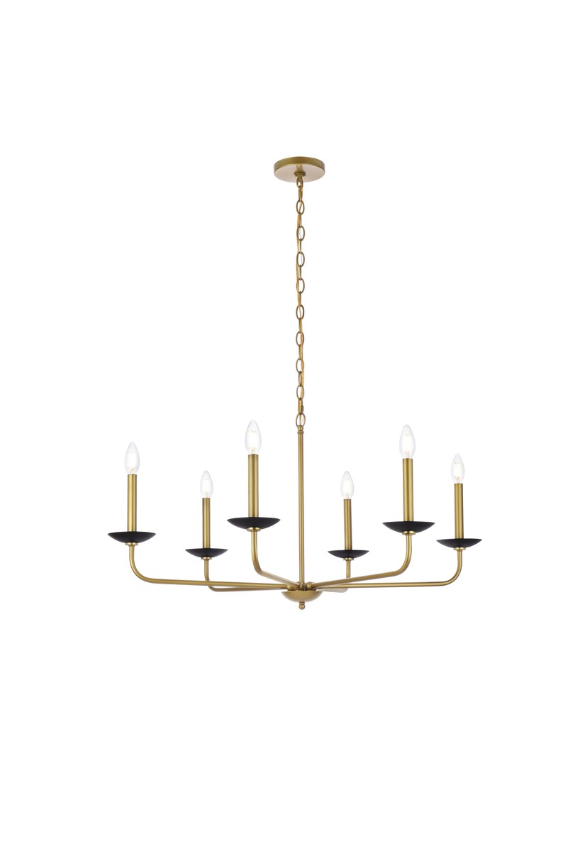 Elegant Lighting - LD812D36BRK - Six Light Pendant - Cohen - black and brass