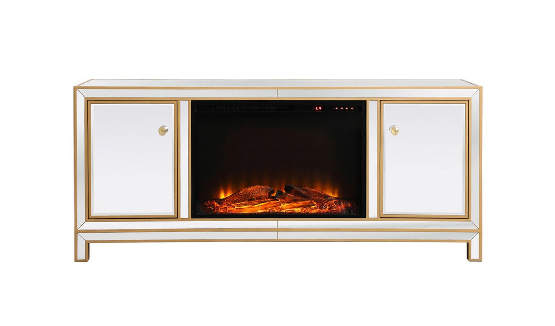 Reflexion TV Stand with Fireplace in Gold - available from The Lighting Shoppe, trusted by Canadian homeowners