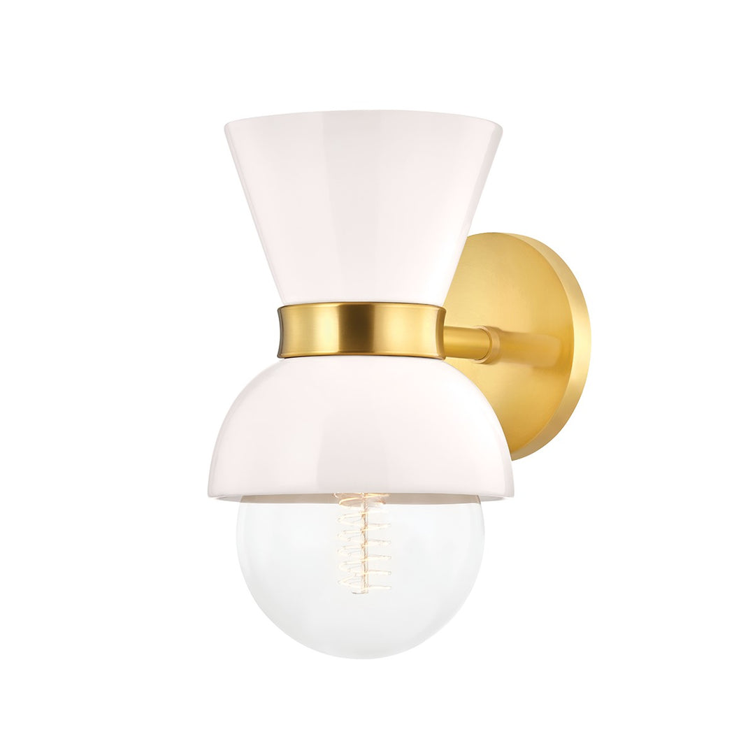 Gillian One Light Wall Sconce in Aged Brass/Ceramic Gloss Cream - available from The Lighting Shoppe, trusted by Canadian homeowners