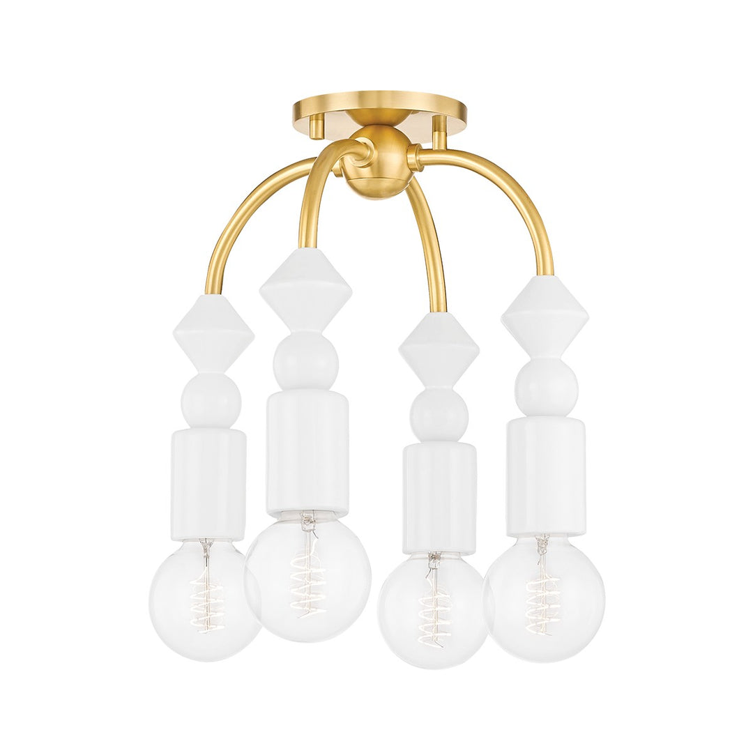 Flora Four Light Semi Flush Mount in Aged Brass - available from The Lighting Shoppe, trusted by Canadian homeowners