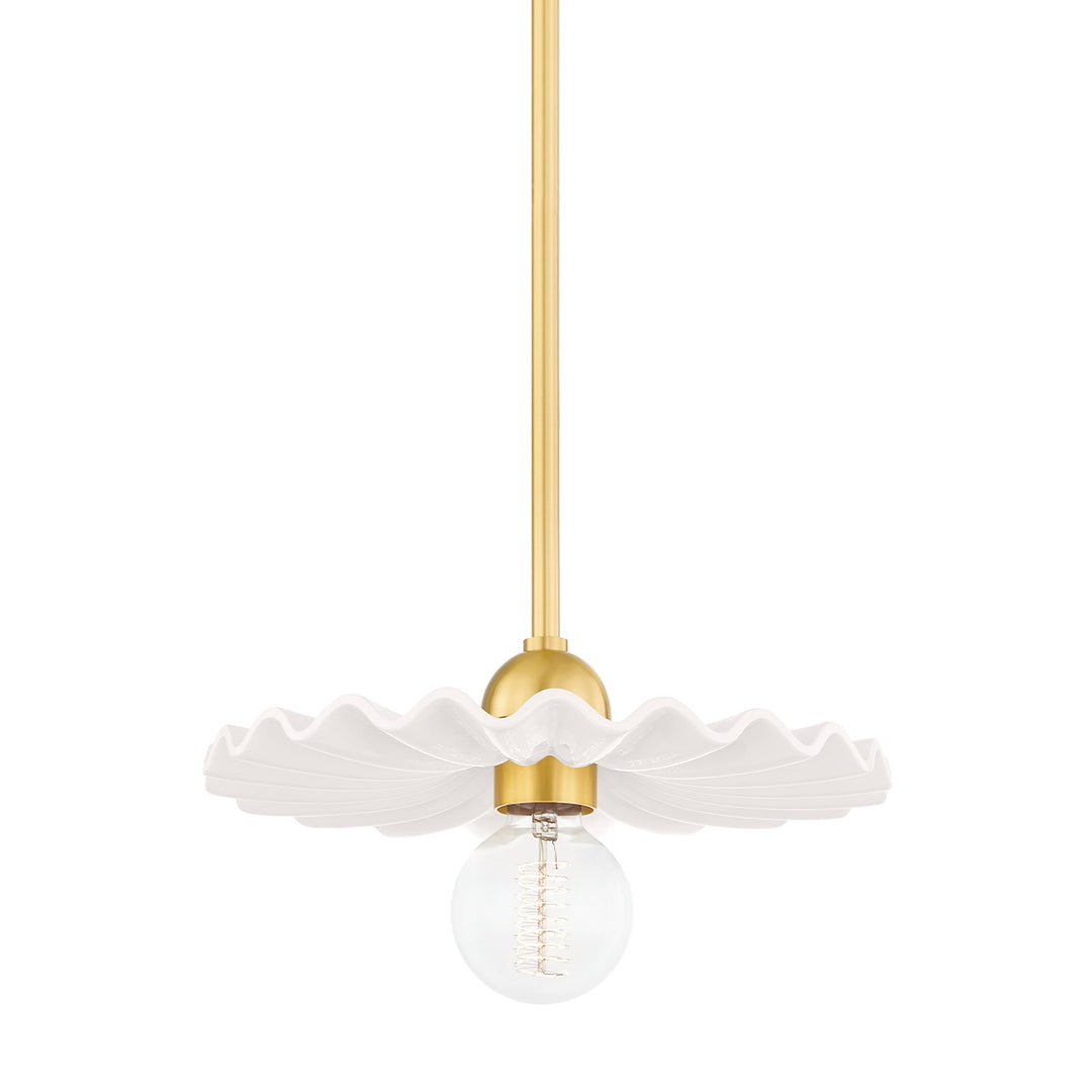 Tinsley One Light Pendant in Aged Brass/Ceramic Gloss Cream - available from The Lighting Shoppe, trusted by Canadian homeowners