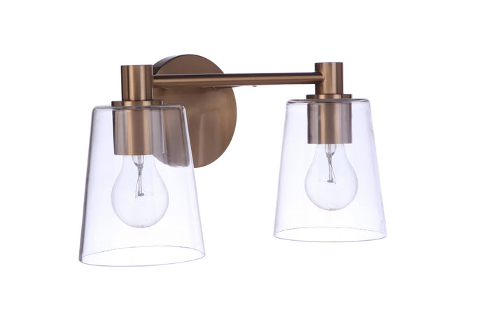 Emilio Two Light Vanity in Satin Brass - available from The Lighting Shoppe, trusted by Canadian homeowners