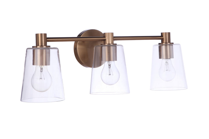 Emilio Three Light Vanity in Satin Brass - available from The Lighting Shoppe, trusted by Canadian homeowners