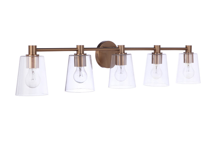 Emilio Five Light Vanity in Satin Brass - available from The Lighting Shoppe, trusted by Canadian homeowners