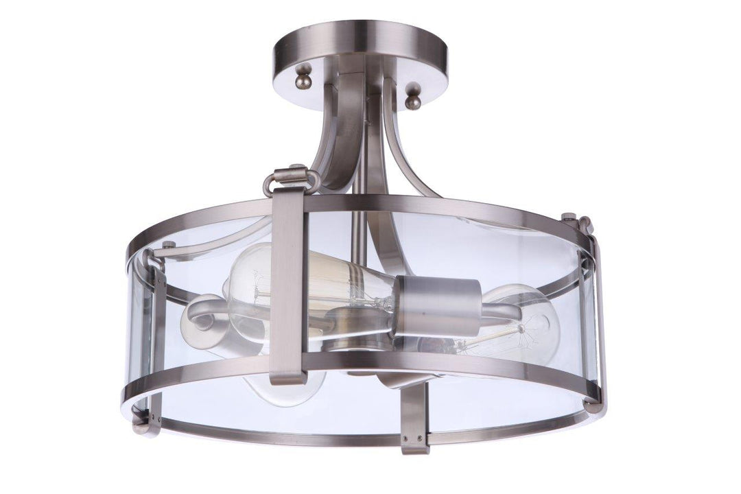 Elliot Three Light Semi Flush Mount in Brushed Polished Nickel - available from The Lighting Shoppe, trusted by Canadian homeowners