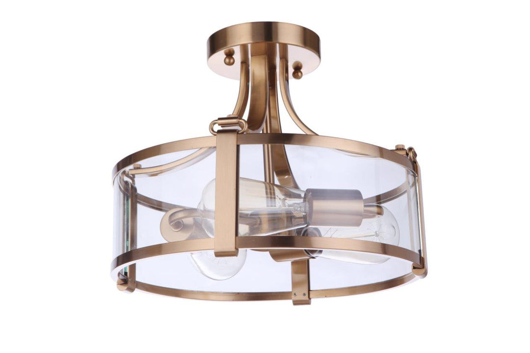Elliot Three Light Semi Flush Mount in Satin Brass - available from The Lighting Shoppe, trusted by Canadian homeowners
