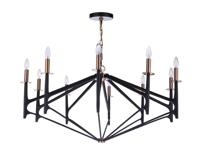 The Reserve Ten Light Chandelier in Flat Black/Satin Brass - available from The Lighting Shoppe, trusted by Canadian homeowners
