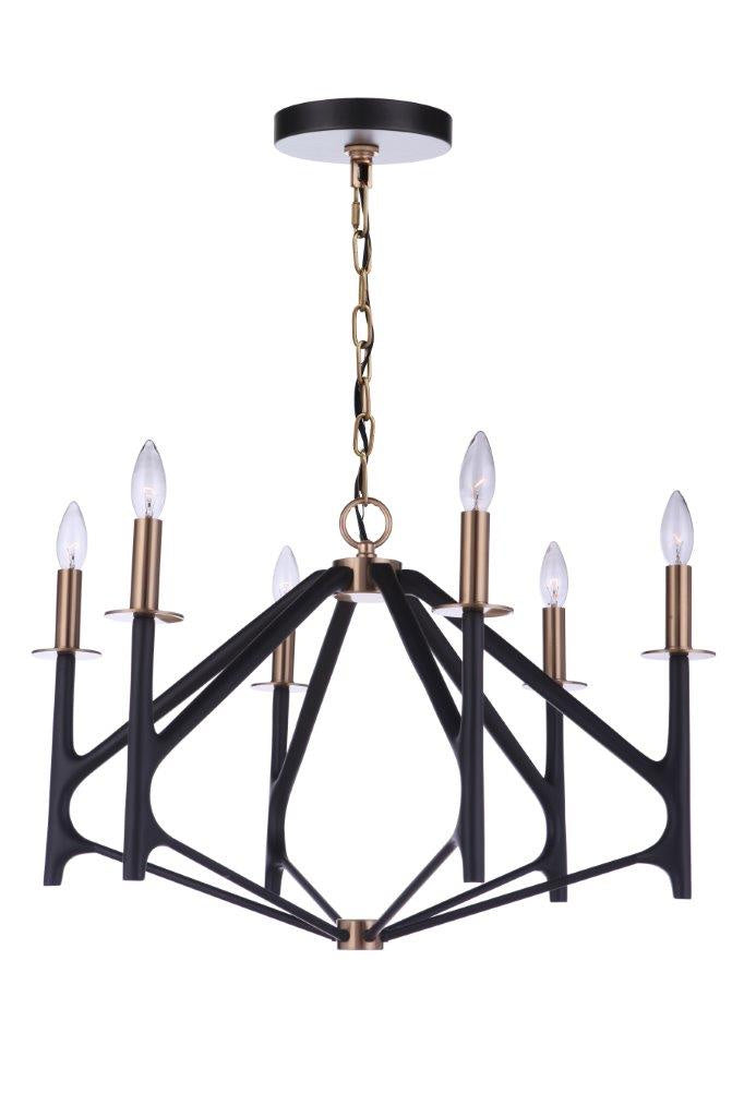 The Reserve Six Light Chandelier in Flat Black/Satin Brass - available from The Lighting Shoppe, trusted by Canadian homeowners